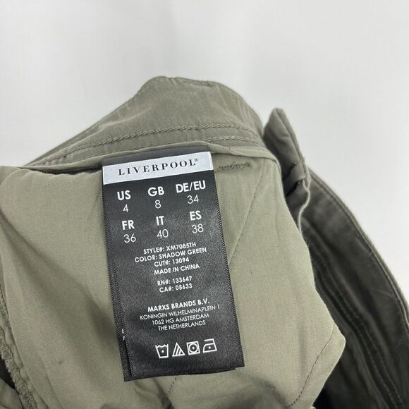 Liverpool Pants Size 4/27 Womens Shadow Green Stretch Chino Twill Khaki Crop - Picture 6 of 8